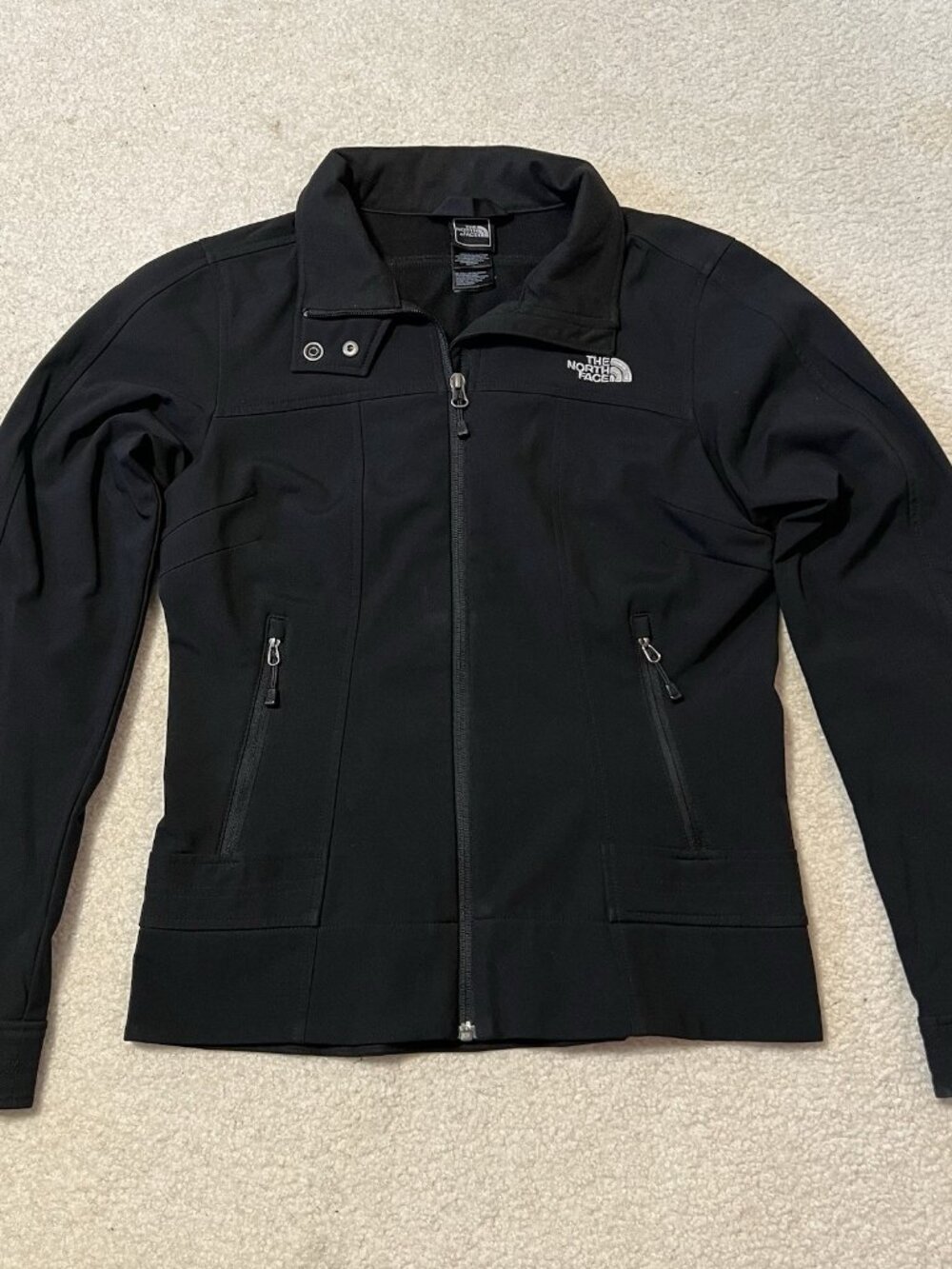 The North Face Womens Small Jacket Black Softshell Full Zip Lightweight Logo